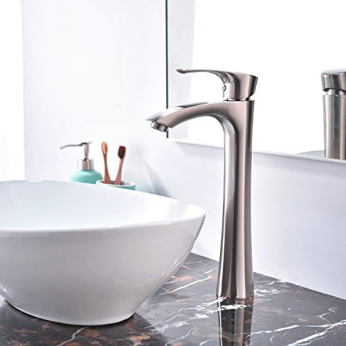  KINGO HOME Contemporary Single Handle Tall Vessel Sink Brushed Nickel Vanity Bathroom Faucet, Basin Mixer Tap