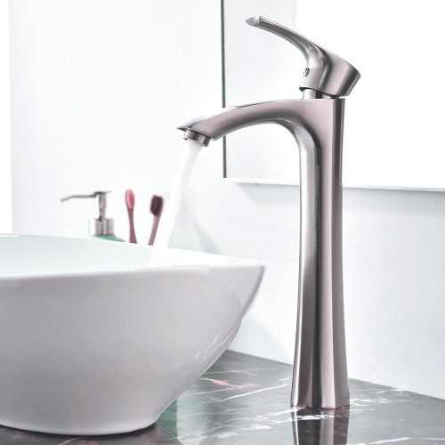  KINGO HOME Contemporary Single Handle Tall Vessel Sink Brushed Nickel Vanity Bathroom Faucet, Basin Mixer Tap