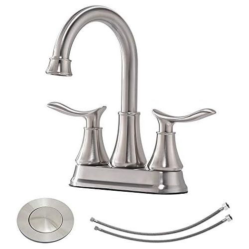  KINGO HOME Contemporary Lavatory Vanity 2 Handles 2 Holes Brushed Nickel Bathroom Faucet, Bathroom Sink Faucet with Water Supply Lines & Pop Up Drain