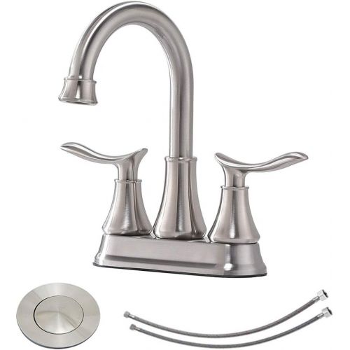  KINGO HOME Contemporary Lavatory Vanity 2 Handles 2 Holes Brushed Nickel Bathroom Faucet, Bathroom Sink Faucet with Water Supply Lines & Pop Up Drain