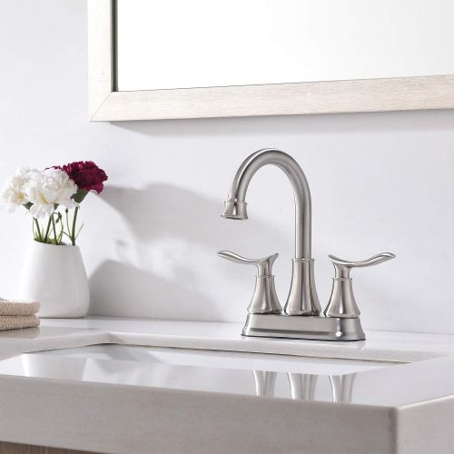  KINGO HOME Contemporary Lavatory Vanity 2 Handles 2 Holes Brushed Nickel Bathroom Faucet, Bathroom Sink Faucet with Water Supply Lines & Pop Up Drain