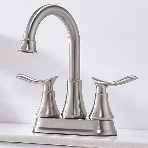  KINGO HOME Contemporary Lavatory Vanity 2 Handles 2 Holes Brushed Nickel Bathroom Faucet, Bathroom Sink Faucet with Water Supply Lines & Pop Up Drain