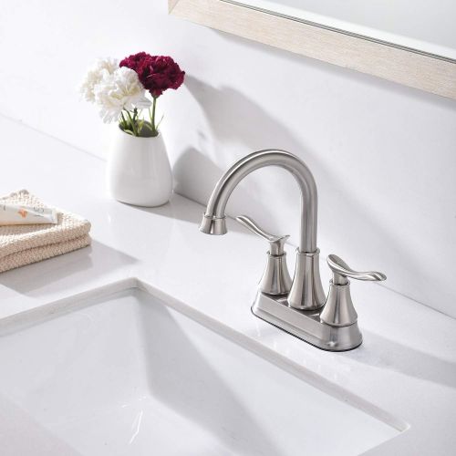  KINGO HOME Contemporary Lavatory Vanity 2 Handles 2 Holes Brushed Nickel Bathroom Faucet, Bathroom Sink Faucet with Water Supply Lines & Pop Up Drain