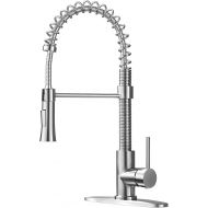 KINGO HOME Lead Free Pull Down Sprayer Brushed Nickel Stainless Steel Single Lever Handle Kitchen Faucet, Kitchen Sink Faucet with Deck Plate