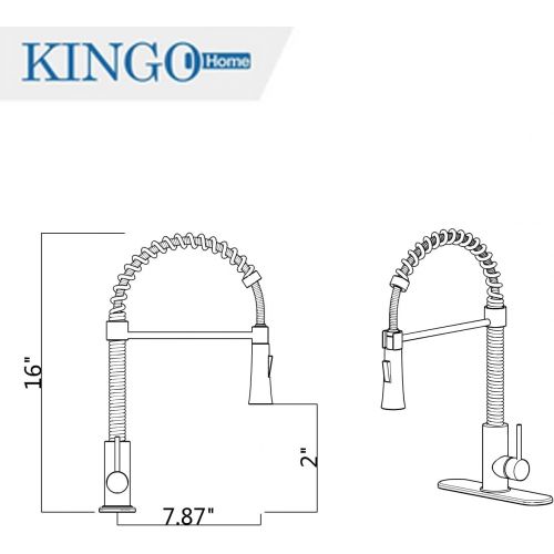  KINGO HOME Lead Free Pull Down Sprayer Brushed Nickel Stainless Steel Single Lever Handle Kitchen Faucet, Kitchen Sink Faucet with Deck Plate