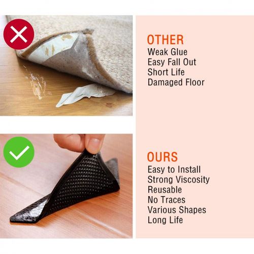  KINGRUNNING SenMay Rug Grippers for Hardwood Floors, Carpet Gripper for Area Rugs Double Sided Anti Curling Non-Slip Washable and Reusable Pads for Tile Floors, Carpets, Floor Mats, Wall, Blac