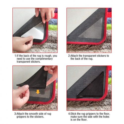  KINGRUNNING SenMay Rug Grippers for Hardwood Floors, Carpet Gripper for Area Rugs Double Sided Anti Curling Non-Slip Washable and Reusable Pads for Tile Floors, Carpets, Floor Mats, Wall, Blac