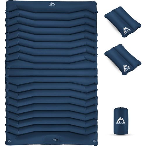  KINGS TREK Camping Sleeping Pad with 2 Air Pillows, Extra Thick 3.54 Inch Self-Inflating Double Sleeping Mat, Lightweight Camping Air Mattress 2 Person, Inflatable Sleep Pad for Ba