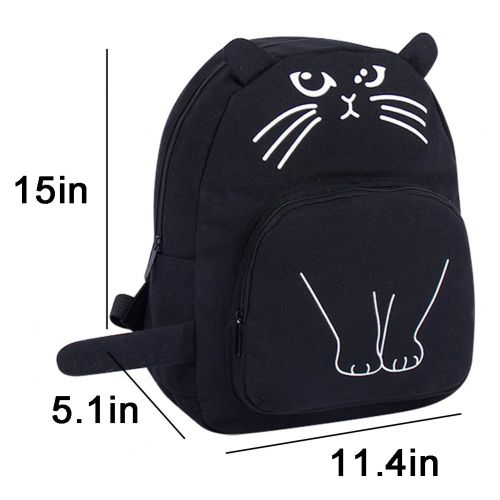  KINGSEVEN Cute Cat Canvas Backpack School Shoulder Bookbag Travel Daypack