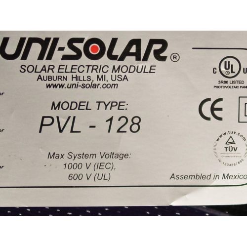  Unisolar 128 Watt Flexible Solar Panel PV Laminate - 24 volt with quick connect cables. 216 inch x 15.5 inches - Peel & Stick