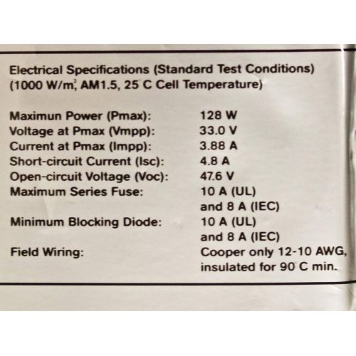  Unisolar 128 Watt Flexible Solar Panel PV Laminate - 24 volt with quick connect cables. 216 inch x 15.5 inches - Peel & Stick