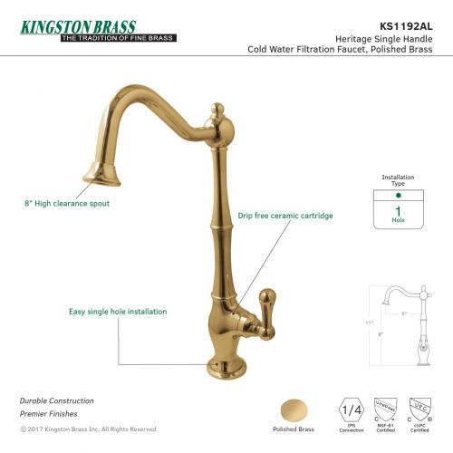  KINGSTON BRASS KS1192AL Heritage Cold Water Filtration Faucet, Polished Brass