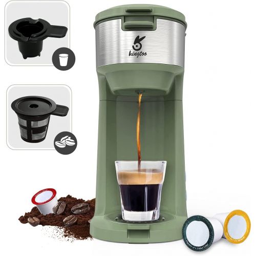  Coffee Maker, Single Serve Coffee Maker Compatible with K-Cup Pod & Ground Coffee, KINGTOO Thermal Drip Instant Coffee Machine with Self Cleaning Function, Brew Strength Control (G