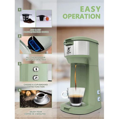  Coffee Maker, Single Serve Coffee Maker Compatible with K-Cup Pod & Ground Coffee, KINGTOO Thermal Drip Instant Coffee Machine with Self Cleaning Function, Brew Strength Control (G