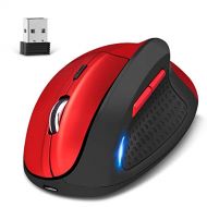 [아마존핫딜]KINGTOP Kabellos Vertical Mouse Dual Mode Wired und 2.4G Wireless wiederaufladbare Ergonomische Vertikalmaus 4800DPI 5 Taste ROT