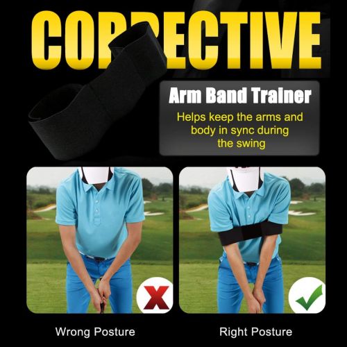  KINGTOP Golf Swing Training Aids Combo- Arm Band, Elbow Correction, Wrist Hinge Trainer, Wrist Brace Band, Leg Rod Corrector, Improve Your Golf Game to The Next Level