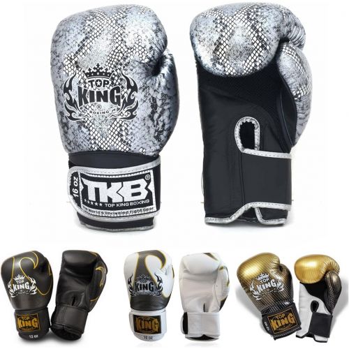  Top King Gloves for Training and Sparring Muay Thai, Boxing, Kickboxing, MMA (Snake (Air) - BlackSilver,14 oz)