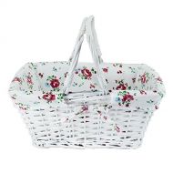 Wicker White Storage Gift Basket Willow Woven Picnic Basket with Double Folding Handles,Kingwillow. (White)