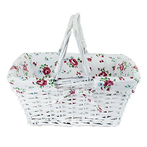  Wicker White Storage Gift Basket Willow Woven Picnic Basket with Double Folding Handles,Kingwillow. (White)