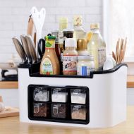 KINGZHUO Multifunction Kitchen Countertop Storage Spice Rack Cutlery Holder Tray Knife Block Useful Organiser for Spice Cutlery Knives Sauces Bottles with Seasoning Box