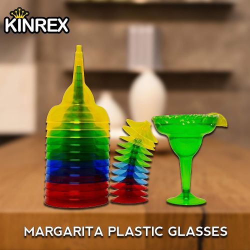  [아마존베스트]KINREX Margarita Glasses Set - Plastic Glass - 11.5 Ounces - 20 Count - Party Assorted Red, Blue, Green and Yellow