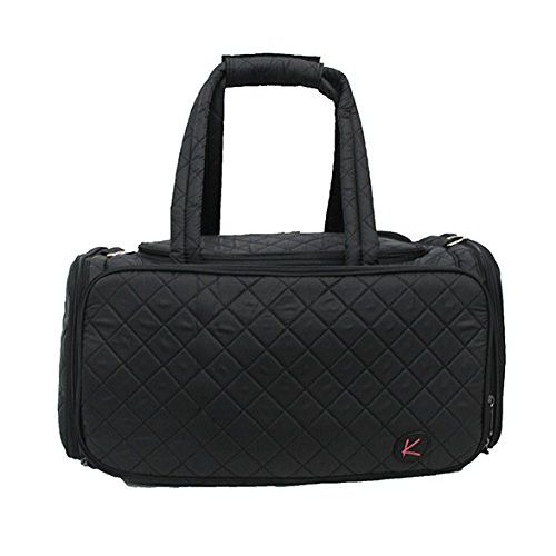  KIOTA Kiota Quilted Tote Beauty Duffel Bag With 4 Side Compartments Ideal for Cosmetic Bottles Brushes Accessories (Black)