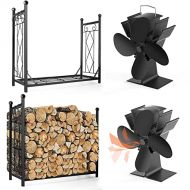 KIOVINO Stove Fan heat powered for Wood Log Fireplace Log Holder Outdoor Heavy Duty Storage Log