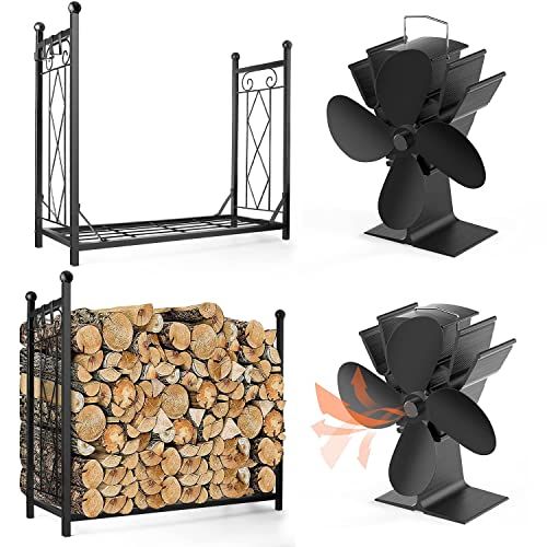  KIOVINO Stove Fan heat powered for Wood Log Fireplace Log Holder Outdoor Heavy Duty Storage Log