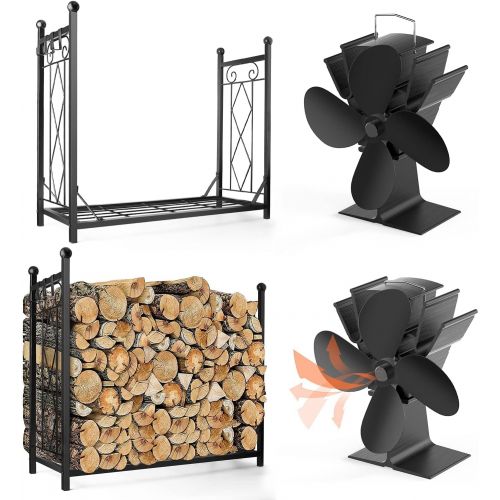  KIOVINO Stove Fan heat powered for Wood Log Fireplace Log Holder Outdoor Heavy Duty Storage Log