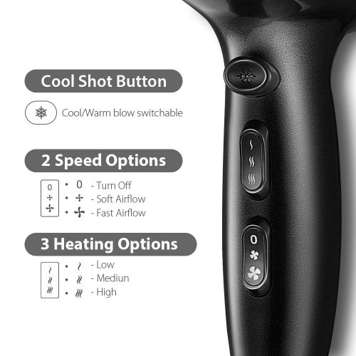  [아마존 핫딜] [아마존핫딜]KIPOZI 1875W Hair Dryer, Nano Ionic Blow Dryer Professional Salon Hair Blow Dryer Lightweight Fast Dry Low Noise, with Concentrator, Diffuser, 2 Speed and 3 Heat Settings