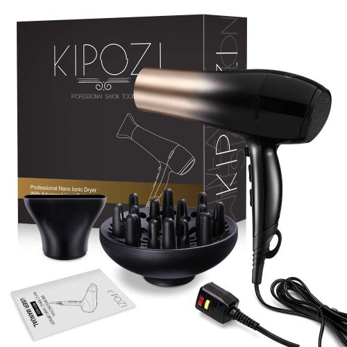  [아마존 핫딜] [아마존핫딜]KIPOZI 1875W Hair Dryer, Nano Ionic Blow Dryer Professional Salon Hair Blow Dryer Lightweight Fast Dry Low Noise, with Concentrator, Diffuser, 2 Speed and 3 Heat Settings