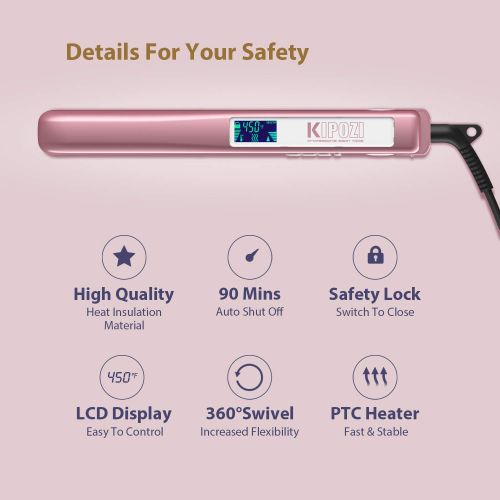  KIPOZI Flat Iron 1 Inch Titanium Plates Pro Hair Straightener with Adjustable Temperature Suitable for All...