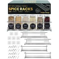 KITCHEN ALMIGHTY Spice Racks Organizer For Cabinet Door Mount, Wall Mounted: Unique Racks Design to Secure Jars - Set of 4 Spices & Seasoning Chrome Hanging Shelf Kit - Storage in Kitchen, Pantry,