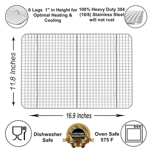  KITCHENATICS Professional Grade Stainless Steel Cooling and Roasting Wire Rack Fits Half Sheet Baking Pan for Cookies, Cakes Oven-Safe for Cooking, Smoking, Grilling, Drying - Heav