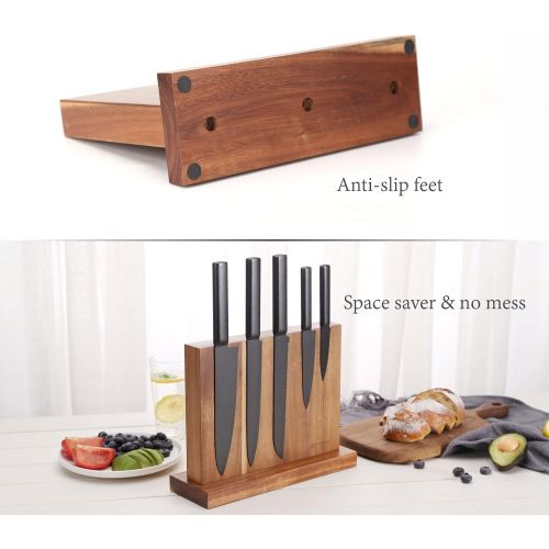  KITCHENDAO Luxury Acacia Magnetic Knife Block Holder with Enhanced Magnets, Cutlery Display Stand and Storage Rack, Large Capacity, Easy to Reach, Easy to Clean, Mothers Day Gift f