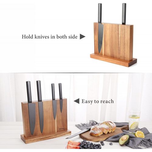  KITCHENDAO Luxury Acacia Magnetic Knife Block Holder with Enhanced Magnets, Cutlery Display Stand and Storage Rack, Large Capacity, Easy to Reach, Easy to Clean, Mothers Day Gift f