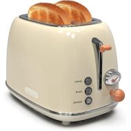 Toaster 2 slice, KitchMix Retro Stainless Steel Toaster with 6 Settings, 1.5 In Extra Wide Slots, Bagel/Defrost/Cancel Function, Removable Crumb Tray (Cream)