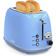 Toaster 2 slice, KitchMix Retro Stainless Steel Toaster with 6 Settings, 1.5 In Extra Wide Slots, Bagel/Defrost/Cancel Function, Removable Crumb Tray (Blue)