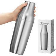 Kitessensu Hybrid Cocktail Shaker | Vacuum Insulated Stainless Steel Martini Shaker with Double Wall Martini Cup | Integrated Measuring System | Tumbler Lid & Cocktail Recipes Included | Silver