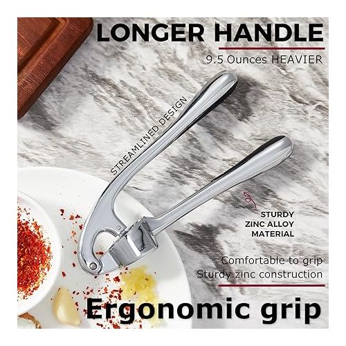  Kitessensu High Effective Garlic Press With Studs, Heavy Duty Garlic Mincer, Easy to Squeeze and Clean, Rust Proof & Dishwasher Safe, Ginger Crusher- Imperial Silver