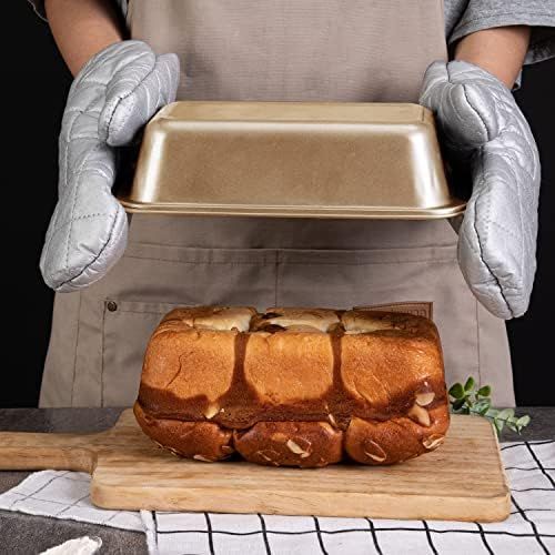  [아마존베스트]KITESSENSU Bread Pans for Baking, Nonstick Carbon Steel Loaf Pan, 9 x 5 Inch, Set of 4, Oven Mitt Included