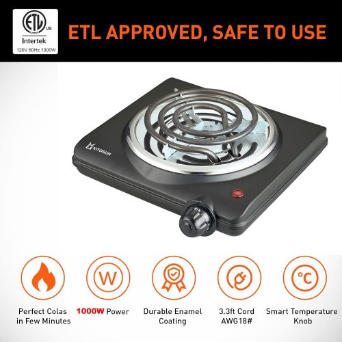  KITOSUN Electric Charcoal Burner - Single Coil Hot Plate Charcoal Starter Cooking Heater Stainless with Steel Grill ETL Certified Countertop Cooktop for Home Kitchen BBQ RV