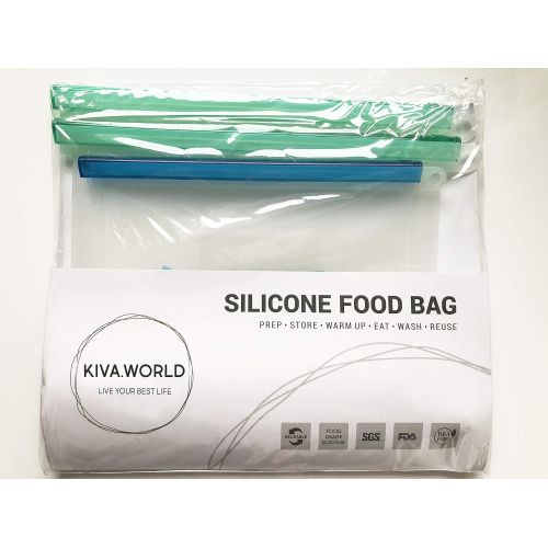  Silicone Reusable Bags for Food Storage Set KIVA.WORLD - Silicone Freezer Bags Quart & 2 Large 50 OZ Airtight Seal - Silicone Sous Vide Bags Reusable Leakproof - Reusable Sandwich
