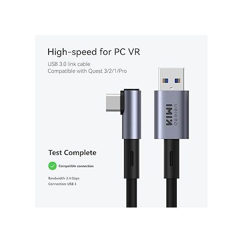  KIWI design Link Cable Compatible with Quest 3/2/1/Pro, and Pico 4, 16FT with Cable Clip, High Speed PC Data Transfer, USB 3.0 to USB C Cable for VR Headset