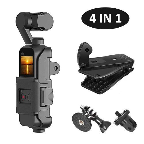  KIWI design 4-in-1 Tripod Mount Holder for DJI Osmo Pocket, Osmo Pocket Accessories Expansion Kit Protective Frame with Backpack Clip, Tripod Mount Adapter and Screw Adapter