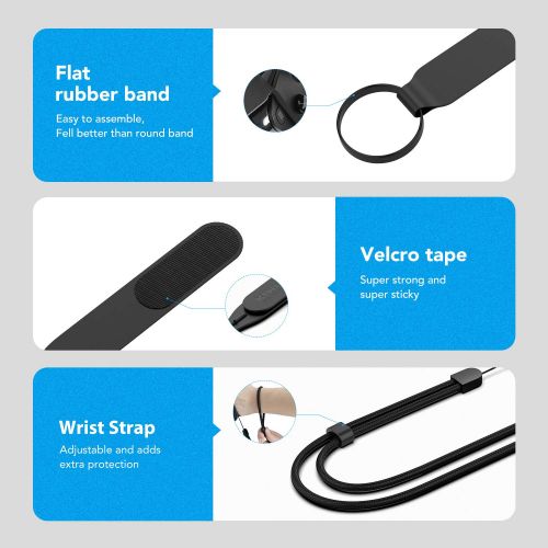  [Newer Version] KIWI design Knuckle Strap for Oculus Quest/Oculus Rift S Touch Controller GripAccessories with Adjustable Wrist Strap(Black, 1 Pair)
