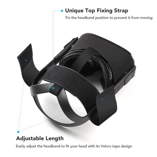  KIWI design Headband Head Strap for Oculus Quest/Oculus Rift Virtual Reality VR Headset Accessories, Comfortable PU Leather & Reduce Head Pressure (Black)