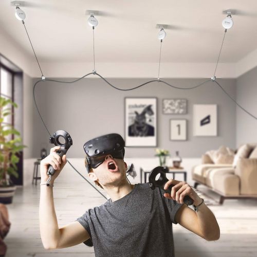  [Pro Version] KIWI design VR Cable Management, 6 Packs Retractable Ceiling Pulley System for HTC Vive/HTC Vive Pro/Oculus Rift S/PS VR/Microsoft MR/Samsung Odyssey VR Accessories (