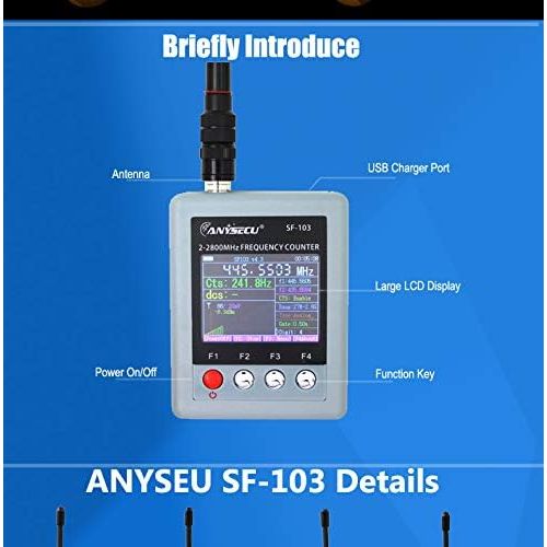  KJD ANYSECU A-SF103 SF-103 Handheld 2mHz -2.8GHz Walkie Talkie 2-Way Radio Frequency Counter