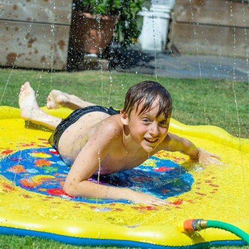  KJDFN Entertainment Pool Inflatable,170cm Water Sprinkler Spray Mat, Childrens Lawn Play Mat PVC Inflatable Water Spray Toy for Baby Outdoor Beach Fun Activity